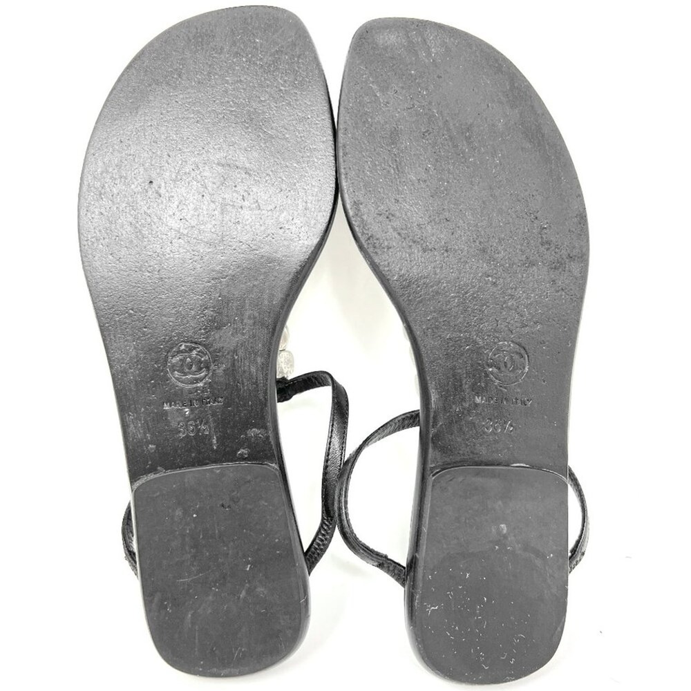 Chanel Black Leather CC Logo Flat Thong Sandals 36.5 Vintage - Picture 8 of 10